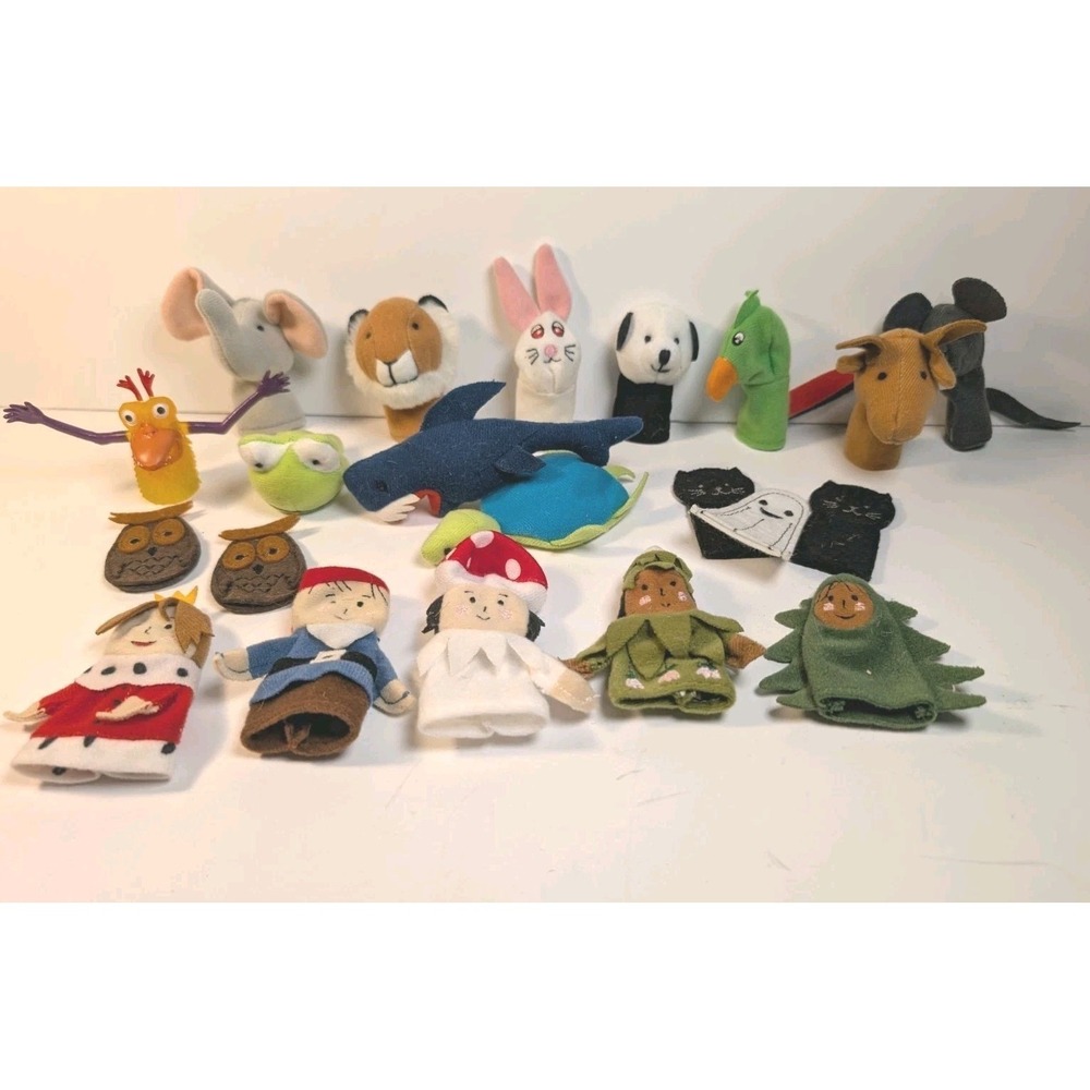 19 Little Finger Puppets Vintage 2.5" Animals, People, Plushes Mickey Mouse Tin